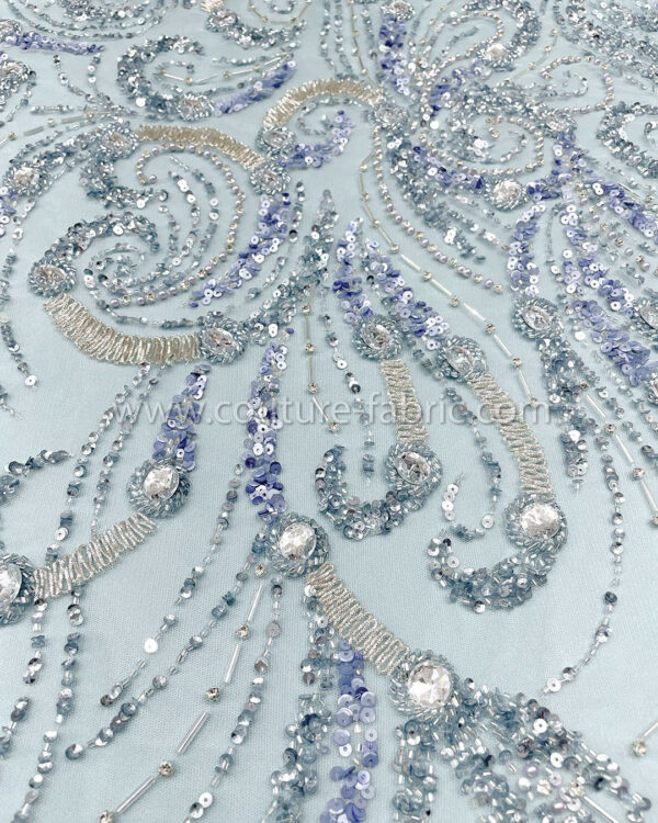 Dusty blue color embroidery couture lace - Image 8