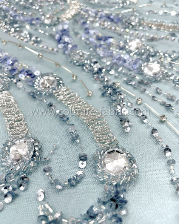 Dusty blue color embroidery couture lace - Image 9