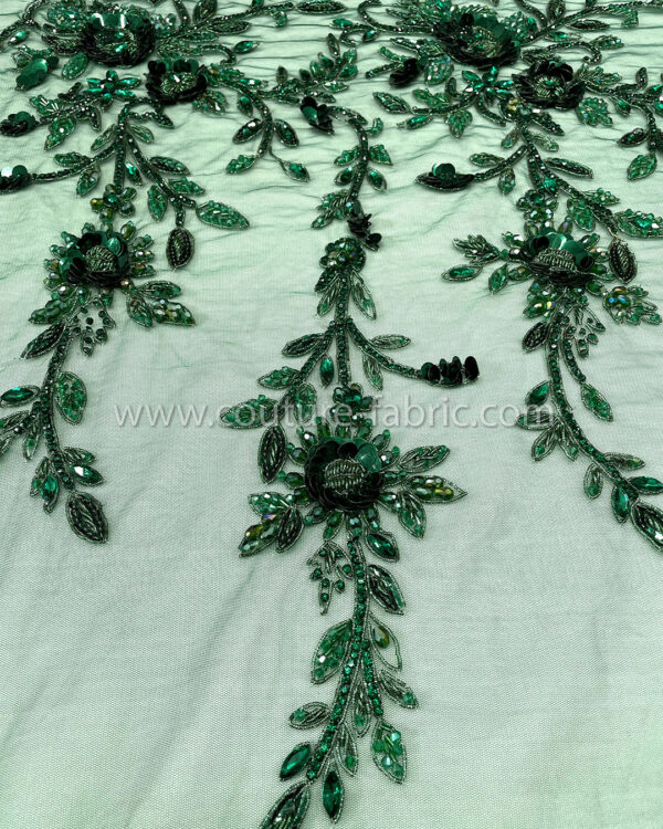 Green color embroidery couture lace - Image 5