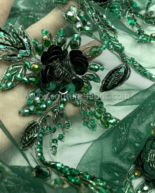 Green color embroidery couture lace - Image 6