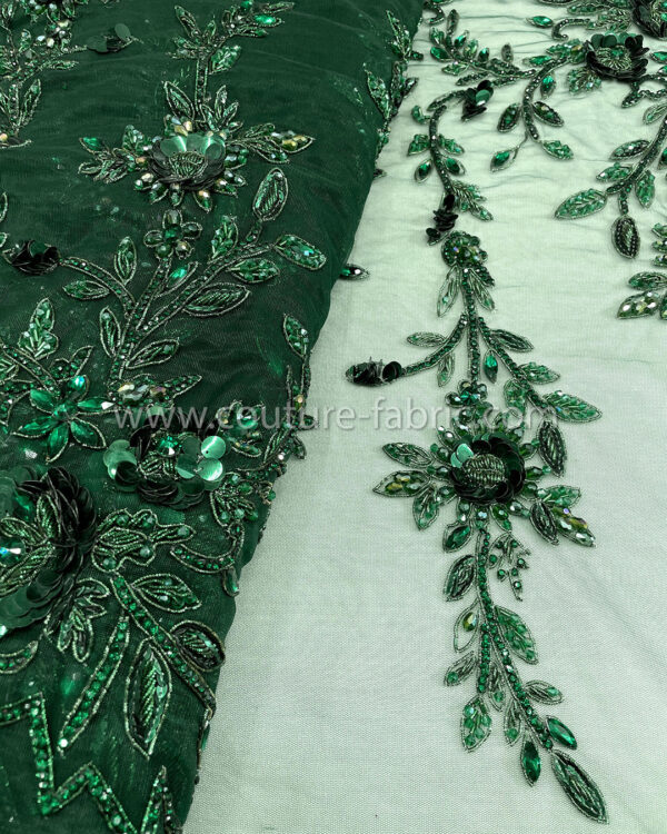 Green color embroidery couture lace