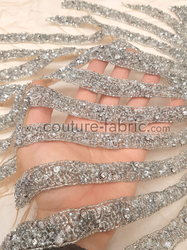 Silver couture striped lace