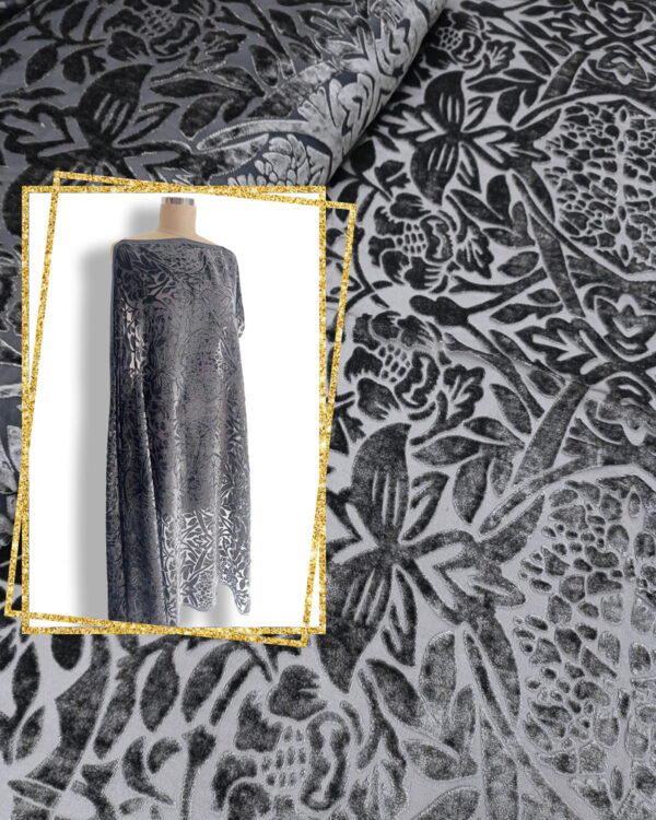 Grey floral burnout velvet chiffon #99444