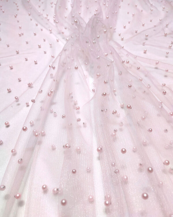 Baby Pink pearls lace fabric #99504