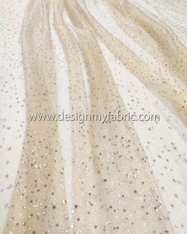 Skin color lace fabric with rhinestone and glitter #50783 - Image 6