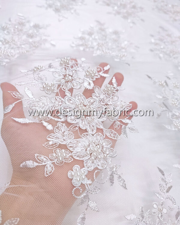 Off white bridal lace with pearls and beads #81749 - Image 4