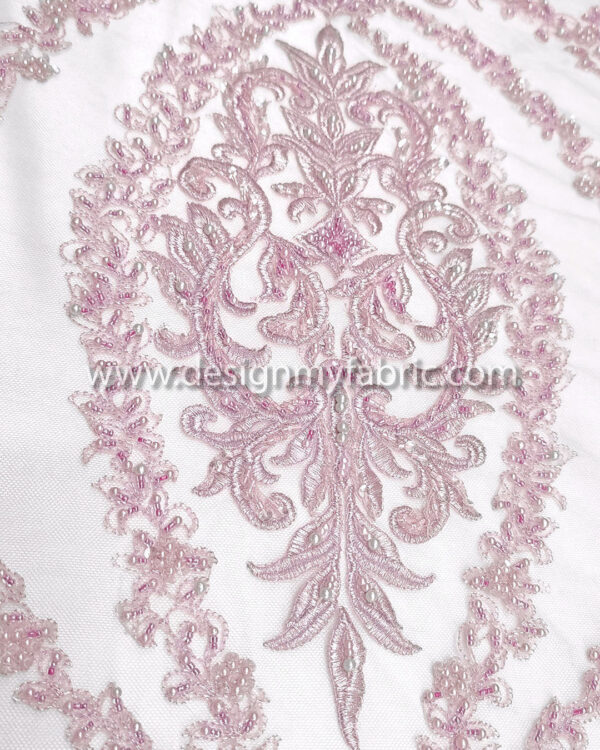 Dusty pink beaded and fringe lace fabric #99056 - Image 4