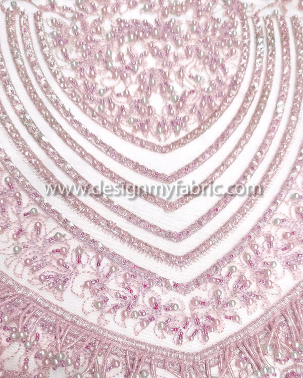 Dusty pink beaded and fringe lace fabric #99056 - Image 5