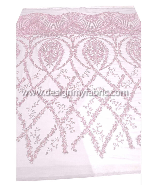 Dusty pink beaded and fringe lace fabric #99056 - Image 9