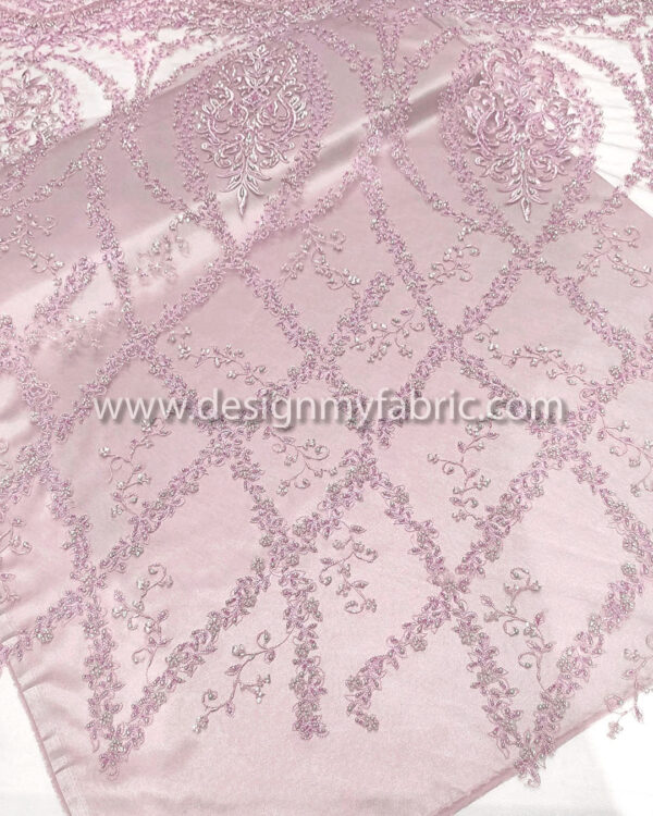 Dusty pink beaded and fringe lace fabric #99056 - Image 8