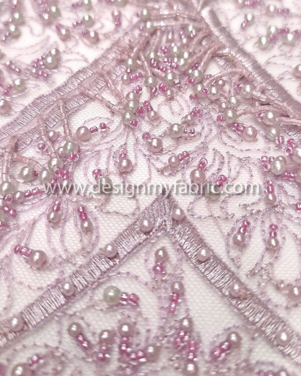 Dusty pink beaded and fringe lace fabric #99056 - Image 2