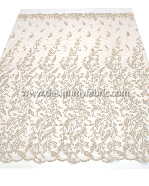 Beige pearls glass beaded lace fabric #99050 - Image 6