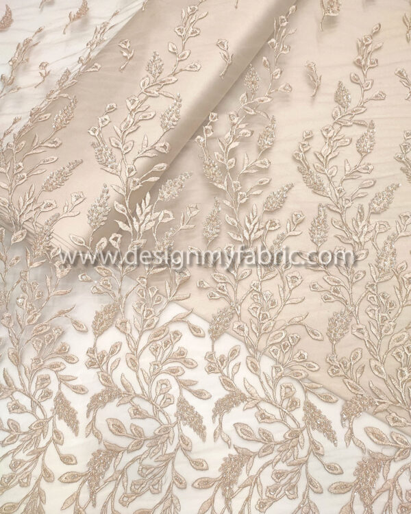 Beige pearls glass beaded lace fabric #99050 - Image 4