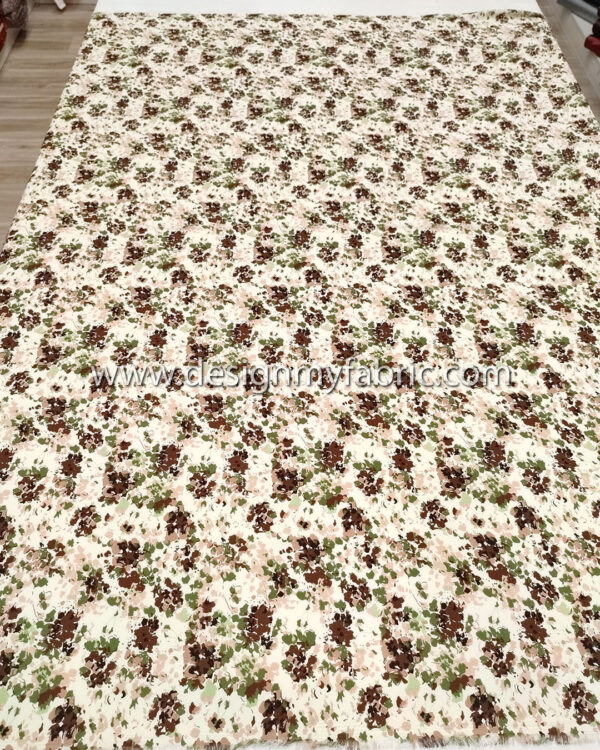 Green and brown floral poplin fabric #81989 - Image 3