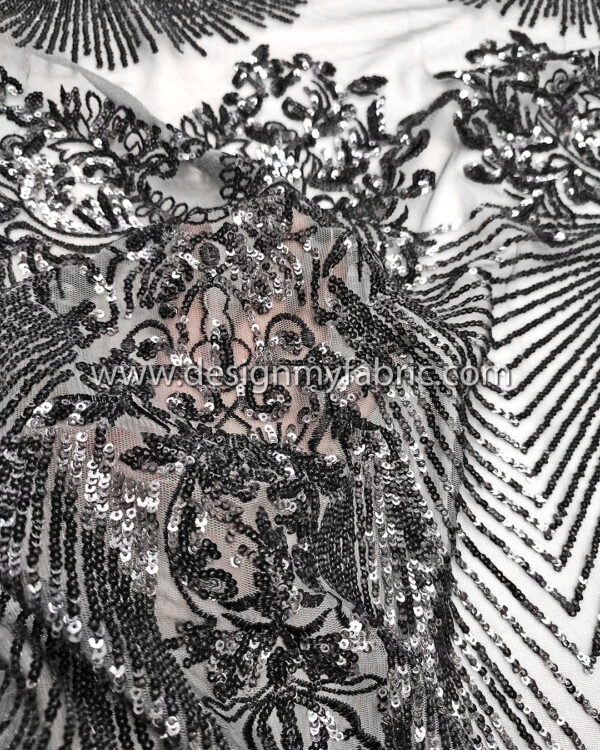 Grey sequined lace fabric #81799 - Image 3