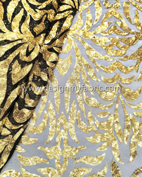 Gold sequined lace fabric #20535 - Image 2