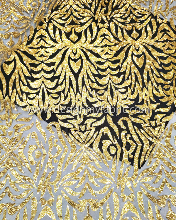 Gold sequined lace fabric #20535 - Image 4