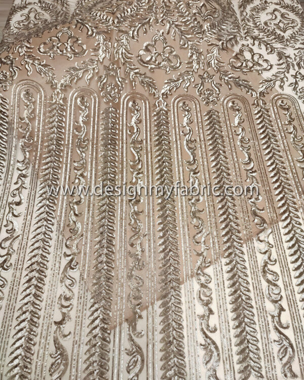 Beige sequined lace fabric #20494 - Image 3