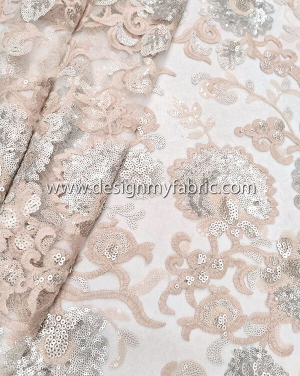 Beige sequined lace fabric #91482 - Image 2