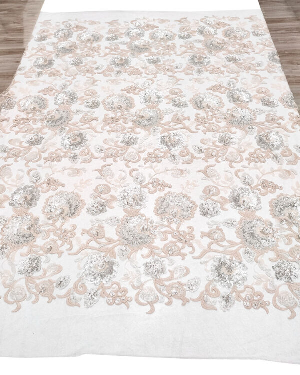 Beige sequined lace fabric #91482 - Image 4