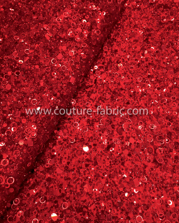 Dark red embroidery couture lace - Image 10