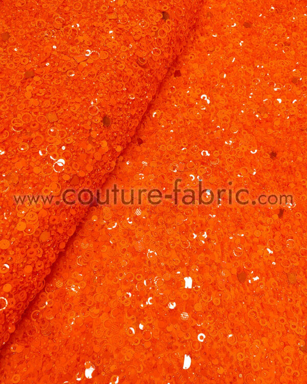 Vivid orange embroidery couture lace