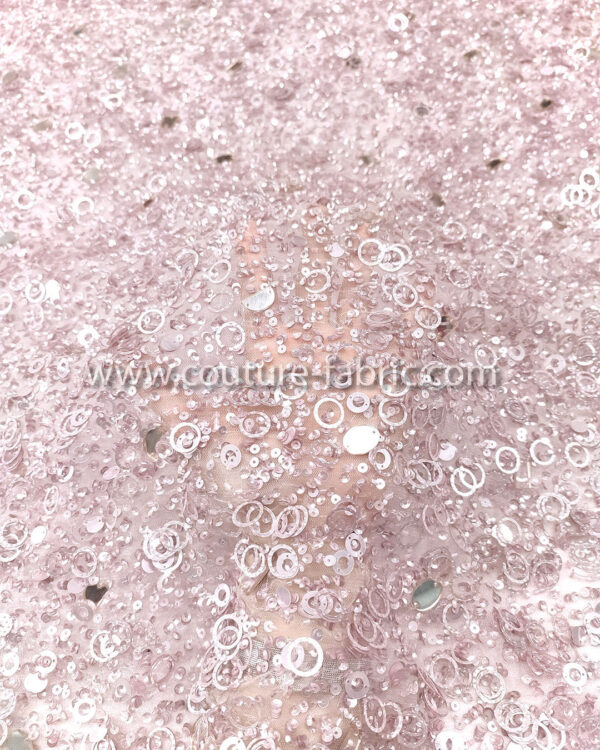 Light pink color embroidery couture lace - Image 3