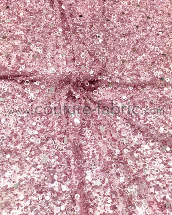 Pink color embroidery couture lace - Image 4