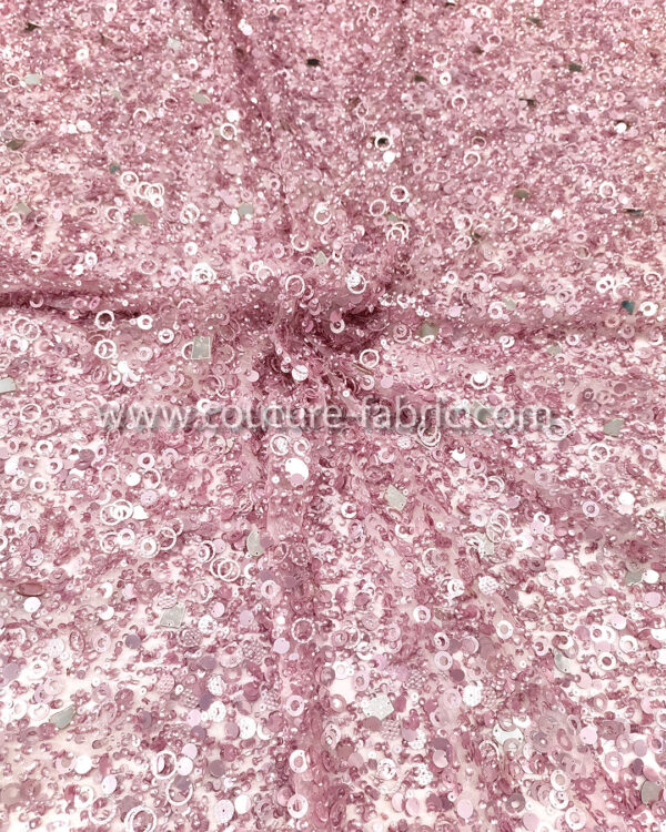 Pink color embroidery couture lace - Image 10