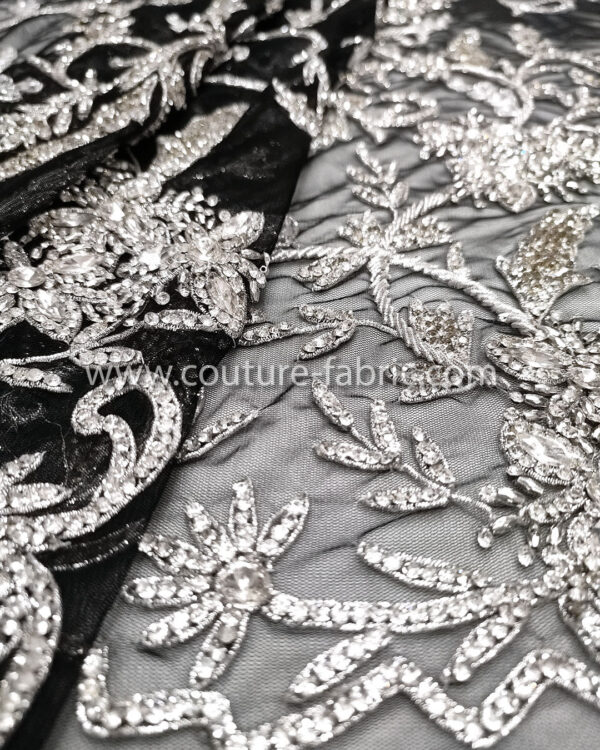 Black and silver color embroidery couture lace - Image 6