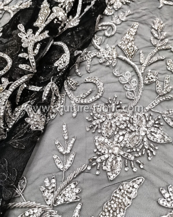 Black and silver color embroidery couture lace