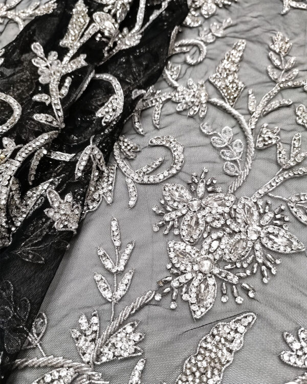 Black and silver color embroidery couture lace - Image 17