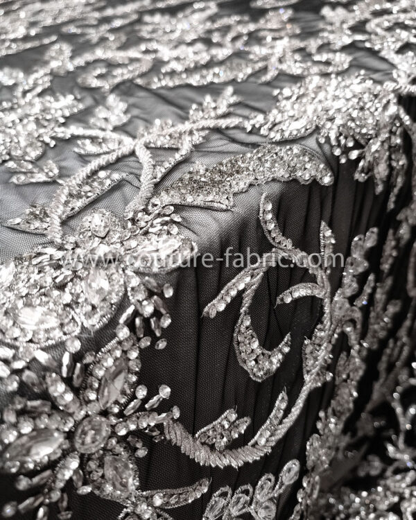 Black and silver color embroidery couture lace - Image 9