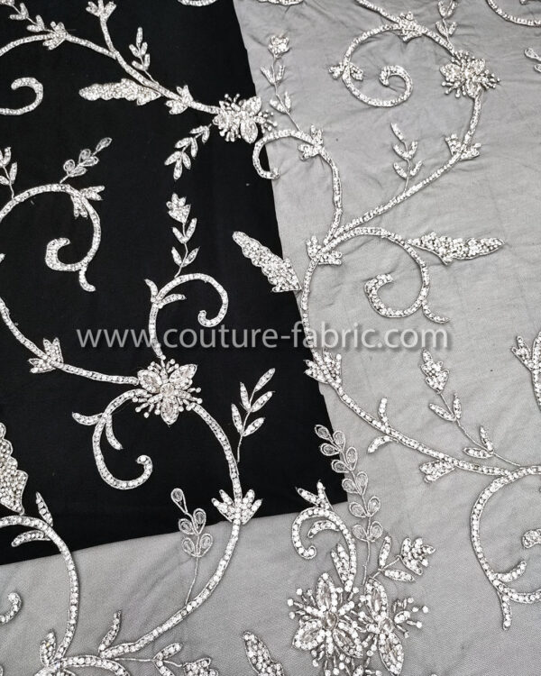 Black and silver color embroidery couture lace - Image 11