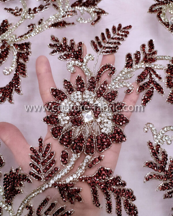 Purple color embroidery couture lace - Image 3