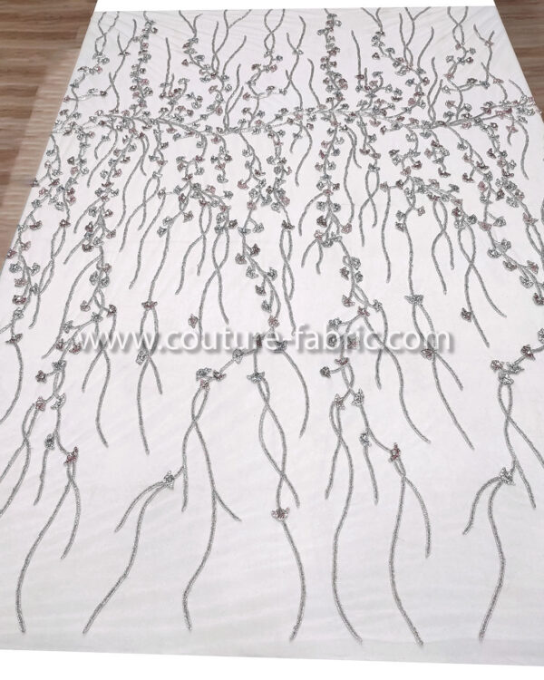 Grey color embroidery couture lace - Image 9