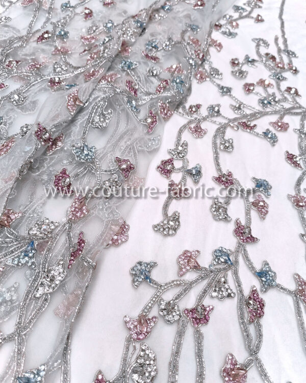 Grey color embroidery couture lace