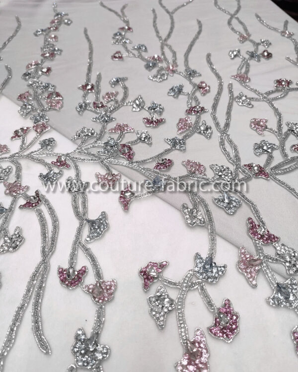 Grey color embroidery couture lace - Image 7