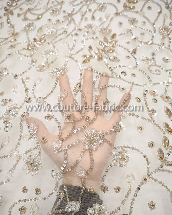 Silver color embroidery couture lace - Image 3