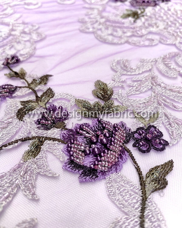 Purple pearls lace fabric #20445 - Image 2