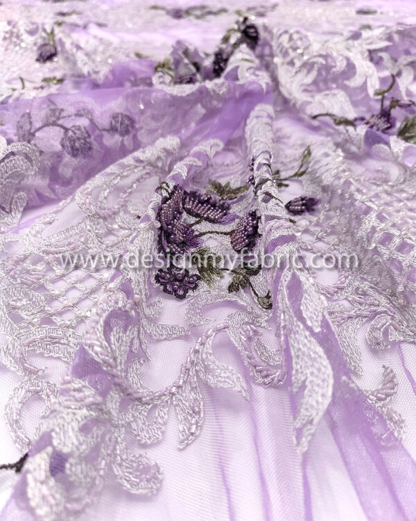 Purple pearls lace fabric #20445 - Image 5