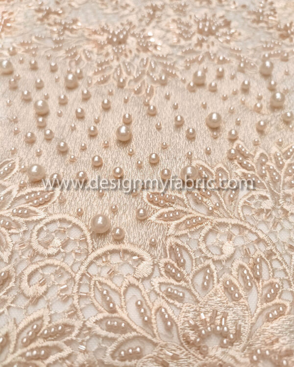 Light apricot color beaded lace fabric #99120 - Image 2