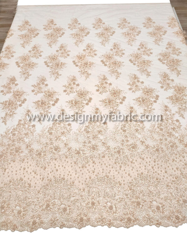 Light apricot color beaded lace fabric #99120 - Image 7