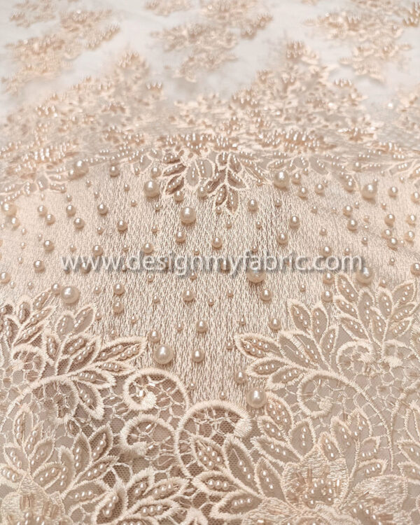 Light apricot color beaded lace fabric #99120 - Image 3