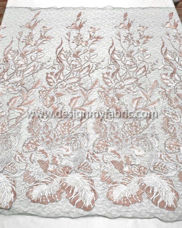 Dusty pink and white floral lace fabric #80060 - Image 9