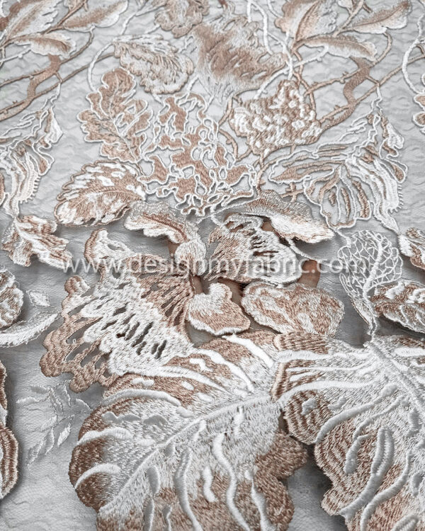 Dusty pink and white floral lace fabric #80060 - Image 3