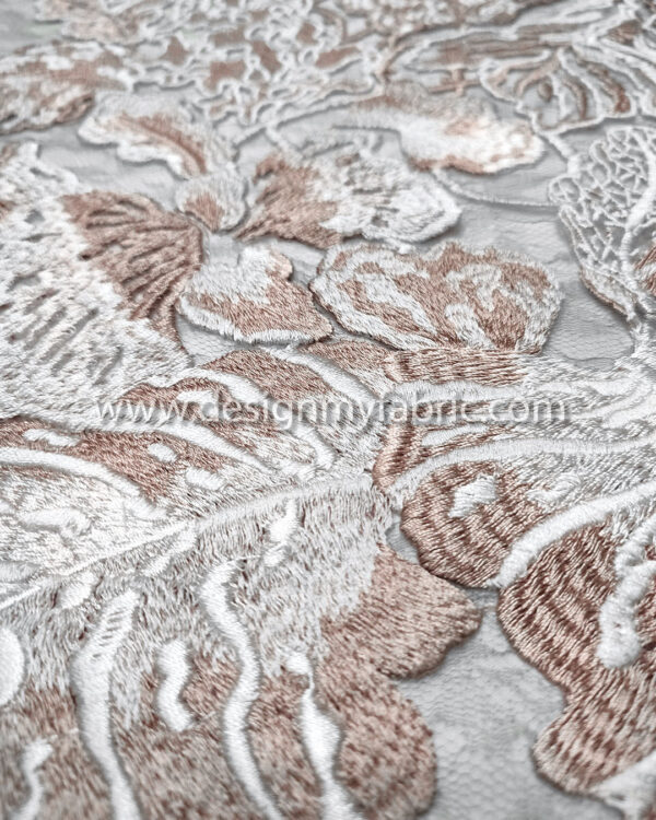 Dusty pink and white floral lace fabric #80060 - Image 5