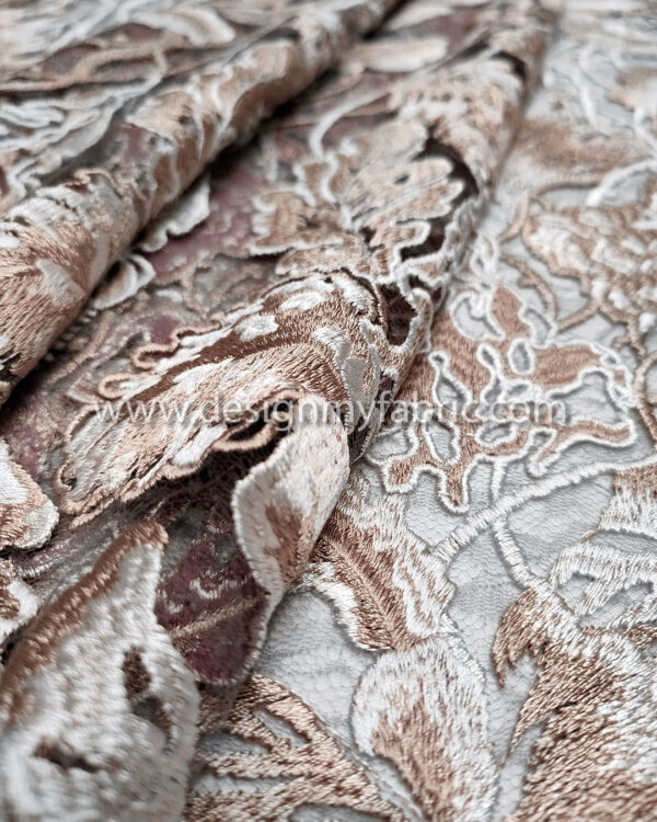 Dusty pink and white floral lace fabric #80060 - Image 6