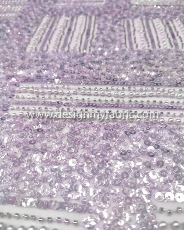 Purple pearls and sequined lace fabric #50738 - Image 5