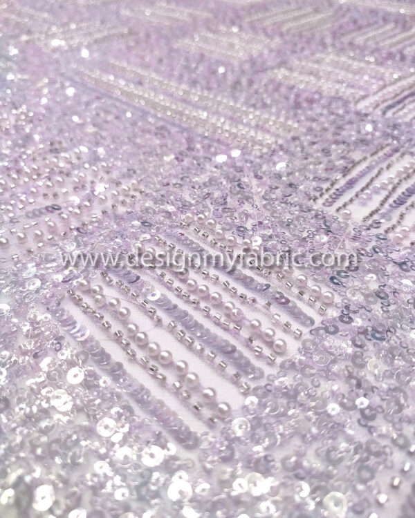 Purple pearls and sequined lace fabric #50738 - Image 6